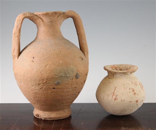A Roman terracotta amphora and a Roman redware globular vase, c.2nd century AD, 24cm and 11cm